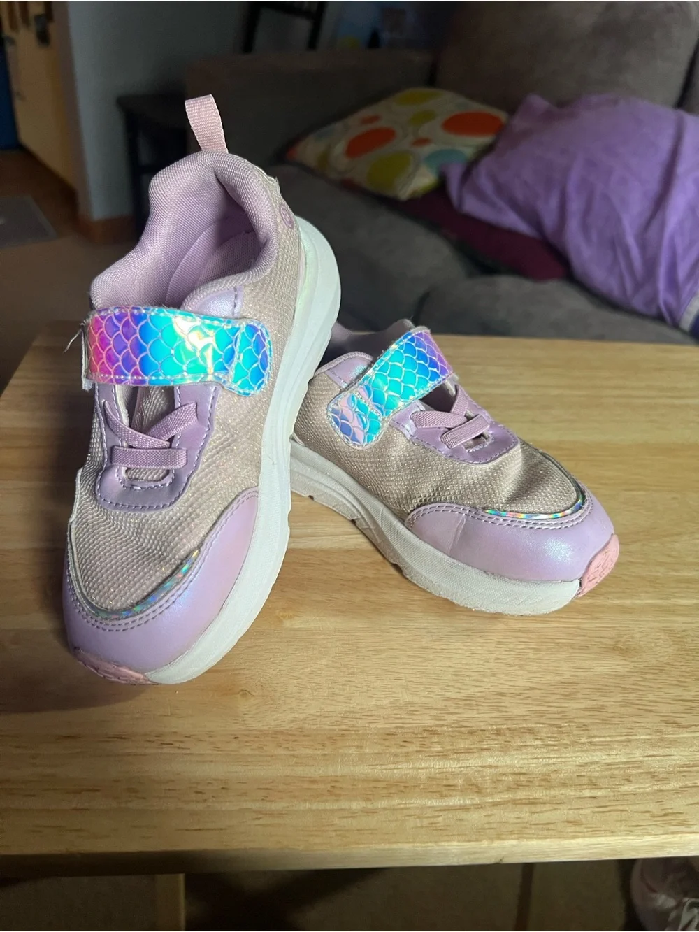 Kids Pink Glitter Strap Sneakers with Holographic Detail